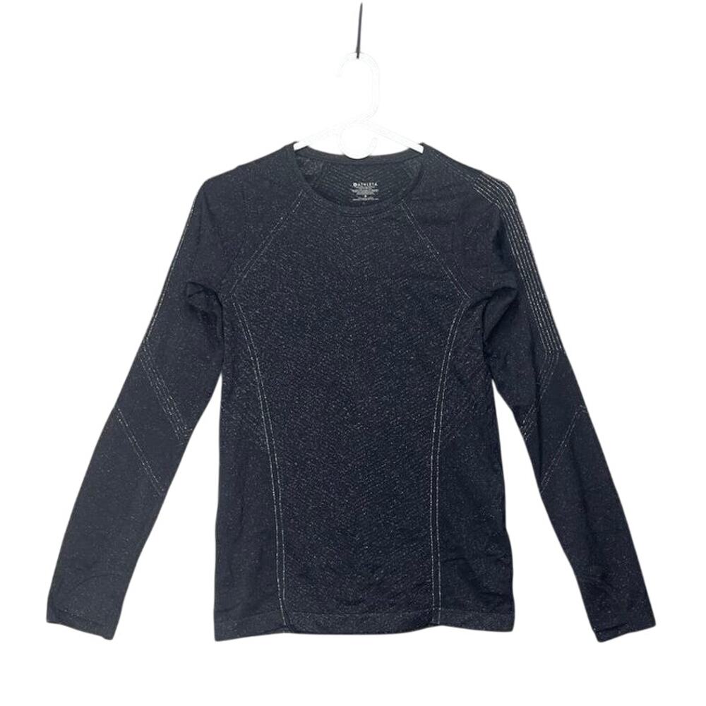 Athleta‎ S Black Silver Metallic Glitter Flurry Shine
Base Layer Top Thumbholes